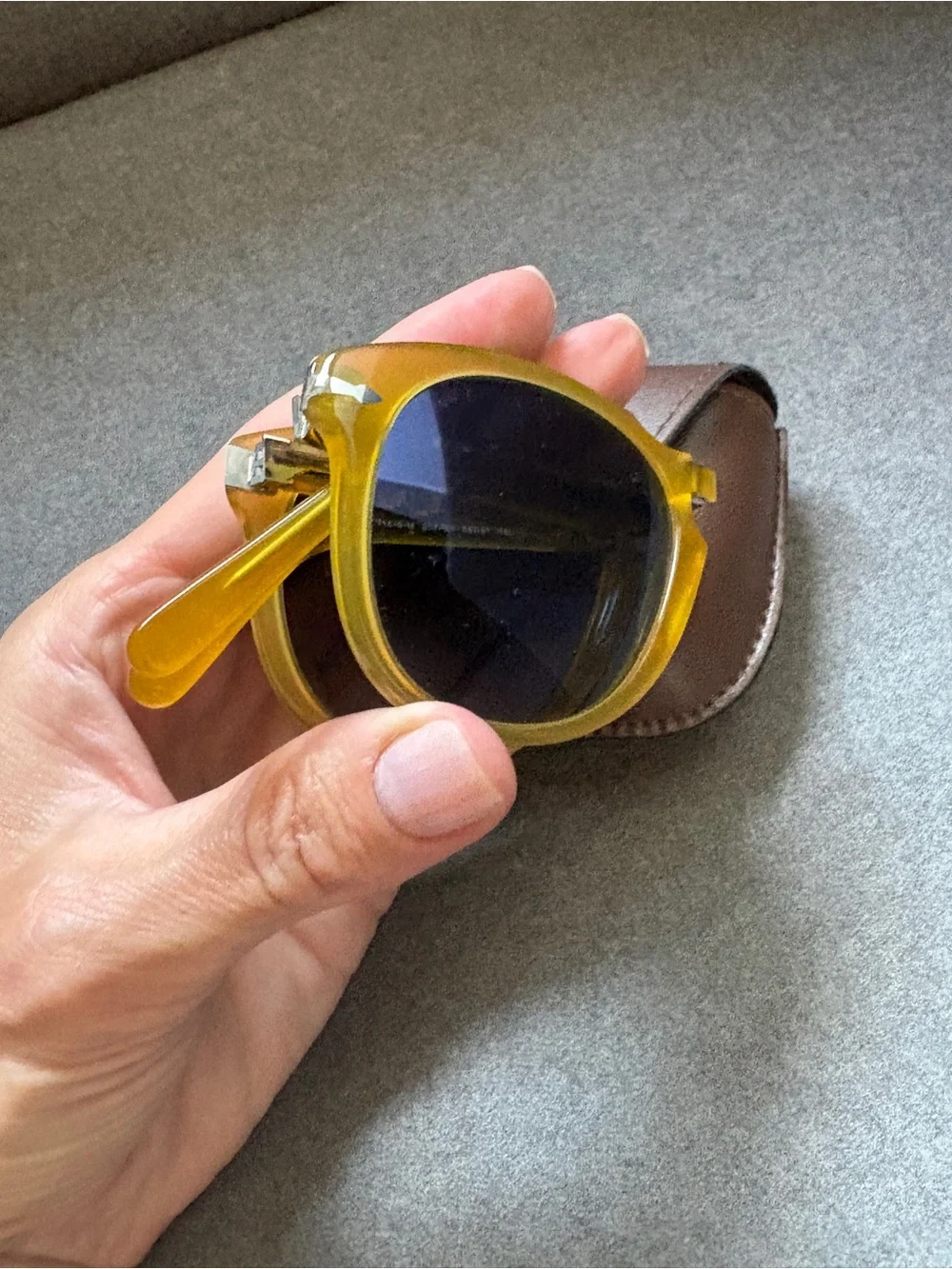 Persol Yellow Frame Sunglasses with Blue Lenses